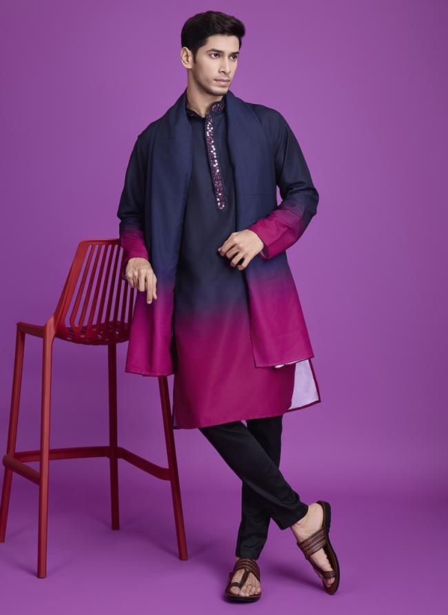 Rayon Navy Blue Festival Wear Hand Mirror Work Readymde Kurta With Dupatta